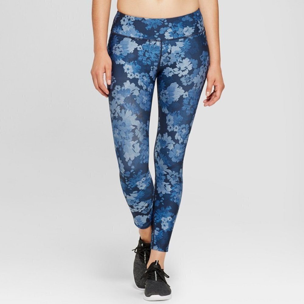 Joy Lab Athletic Mid Rise Floral Leggings in Blue MEDIUM